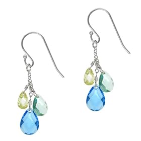 Sterling Silver Blue Green Ombre Round Triple Cubic Zirconia Briolette Drop Earring