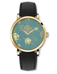 SPRAWL Aanalog Fashion Series Gold Ladies Watches of Genuine Black Leather Strap,Unique Wrist Watch for Women Girls Designed with Drawing of sun in opaque blue background