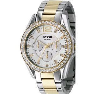 Fossil #ES2521 Unisex Two Tone Multi Function Crystal Accented Watch