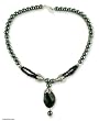 Hematite and onyx Y necklace, 'India Sublime'