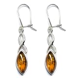 Sterling Silver Celtic Design Amber Dangle Earrings