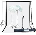 Fancierstudio 1000watt Lighting Kit Black White Muslin Backdrop and background stand kit By Fancierstudio K105BW