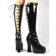 5 Inch Sexy Knee Hi Boot Stack Heel w/ 1 1/2 Inch Platform Black Stretch Patent