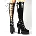 ELECTRA 5 Inch Stack Heel w/1 1/2 Inch Platform Boots Black Stretch Patent Pleaser