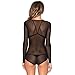 May&Maya Women's Sexy Sheer Mesh Long Sleeve Bodysuit (S, Black)