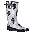 Women's Argyle Plaid Rain Boots - Black/White