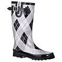Women's Argyle Plaid Rain Boots - Black/White