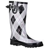 Argyle Plaid Rain Boots - Black/ White