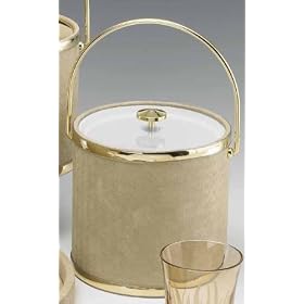Kraftware 43064 Wicker Beige 3 Quart Ice Bucket with Bale Handle, Bands and Lucite Cover by Kraftware