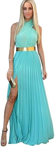 Weixinbuy Womens Sexy Halter Beach Boho Party Chiffon Long Dress Blue S
