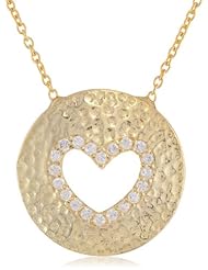 Argento Vivo Silver-Tone or Gold-Tone Cubic-Zirconia Heart Cutout Teardrop Pendant Necklace, 17.5"