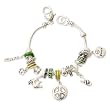 Peace Theme Silvertone Green Designer Style Charm Bracelet Fashion Jewelry