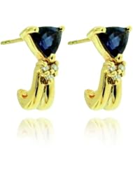 14k Yellow Gold Trillion Tanzanite Gemstone and Diamond Earrings.