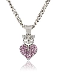 King Baby 18" Curb Link Chain with 3D Pave Pink Cubic Zirconia Crowned Heart Pendant Necklace