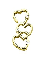 14K Yellow Gold Diamond Tripile Heart Pendant - 0.18 Ct. -- LIFETIME WARRANTY