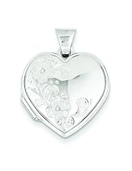14K White Gold Heart Flower Locket Pendant Jewelry |B