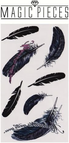 MagicPieces Temporary Tattoo Fake Tattoo Waterproof Non-toxic Tattoo Sticker with Black Feather Pattern Size 3.9"X6.6" T0522