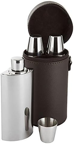 Leather Travel Flask Set w/ Shot Cups
