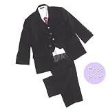 LG New Boys Black 5 Piece Jacket Red Tie Shirt Pants Black Waistcoat Wedding Pageboy Suit Size 0/3 Months-13/14 Years