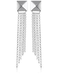 Sterling Silver Square Topped Fringe Post Earrings