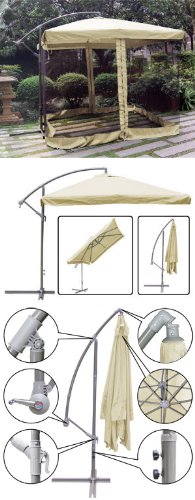 9' Aluminum Offset Tilt Hanging Patio Umbrella UV Coat Gazebo Post/Mesh Outdoor