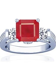 Platinum Emerald Cut Ruby Ring With Sidestones