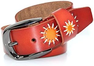 Men's Simple Casual Pattern Smiliar Sun D Buckle Soft Vintage Leather Belt,Orange M