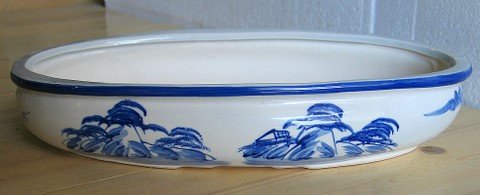 12" OVAL HIGH FIRED BONSAI SAIKEI CACTUS SUCCULENT POT