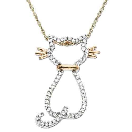 14k Rose Gold Diamond Cat Pendant (1/5 cttw)