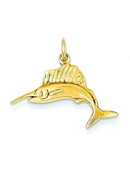 14K Yellow Gold Swordfish Pendant Charm Jewelry New
