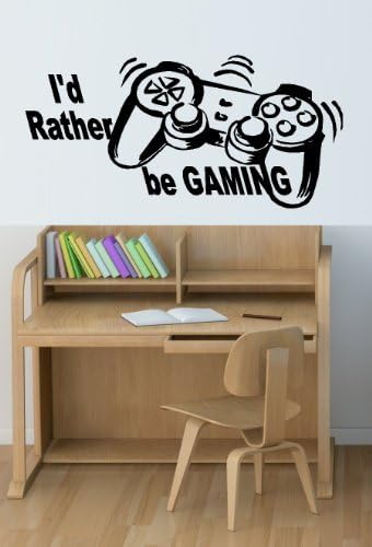 EXQ I'D Rather Be Gaming: ~ Wall Decals 13 X 27 Stickers Home Decor Living Room
