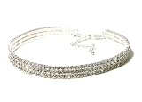 3-row Rhinestone Collar Choker Prom Bridesmaid Wedding Necklace