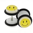 Fake Acrylic Plugs - White with Happy Face 16g Wire; 8mm - Sold as a Pair