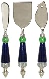 Decorative Cheese Set of Three With Blue, Clear and Green Glass Handle