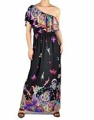 One Shoulder Paisley Spandex Maxi Dress 