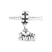Sterling Silver One Sided I Love to Swim Dangle Bead Charm