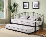 Matt Black Metal Twin Size Day Bed (Daybed) Frame with Pop Up Trundle Trundle