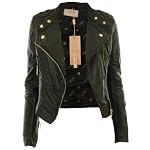 Black UK 14 – Diana New Womens Faux Leather Biker Gold Button Zip Crop Ladies Jacket Coat
