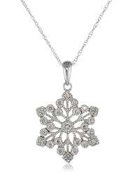 XPY 10k White Gold Diamond Snowflake Pendant Necklace (.10 cttw, I-J Color, I2-I3 Clarity), 18"