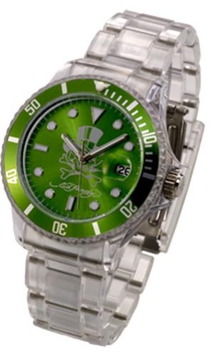 ED HARDY MEN'S VIP WATCH GREEN W  CLEAR BAND VIP GR