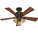 Hunter 20438 Beacon Hill 42-Inch 3-Light 5-Blade Ceiling Fan, New Bronze with 5 Walnut/Cherry Blades and Amber Glass Globes