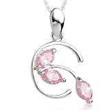Three Stone Marquise Cut Pink Cz C Pendant Necklace Sterling Silver