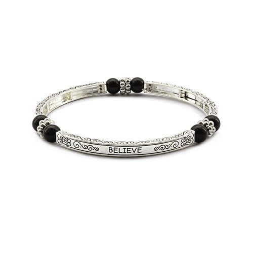 Inspirational Believe Magnetic Hematite Healing Stretch Bracelet