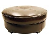 Review Baxton Furniture Studios OM3063-J001-Dark BRN / Baxton Furniture Studios Full Leather Round Ottoman, Espresso Brown