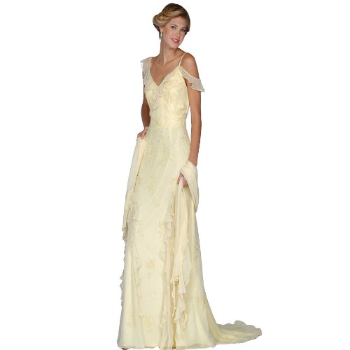 Formal Evening Gown. Ruffle Dress with Train for Prom, Party, Wedding by Sean Collection (1918)