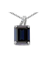 Tommaso Design (tm) Emerald Cut 10x8mm Genuine Black Sapphire and Diamond Pendant
