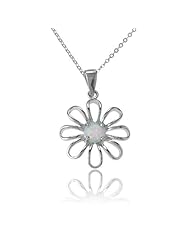 Sterling Silver White Opal Flower Pendant with Chain