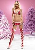 3Pc Velvet Ribbon Trim Bikini Top, Gartered Skirt W/ G-String by Leg avenue