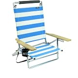 5 position Lay Flat Aluminum Beach Chair w  Cup Holder BW Stripes by copa