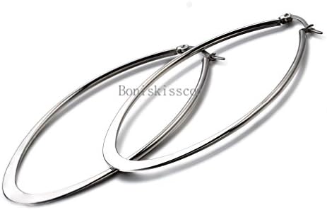 Janestore Women Silver Tone Stainless Steel Drop Oval Shape Dangle Hoop Earrings